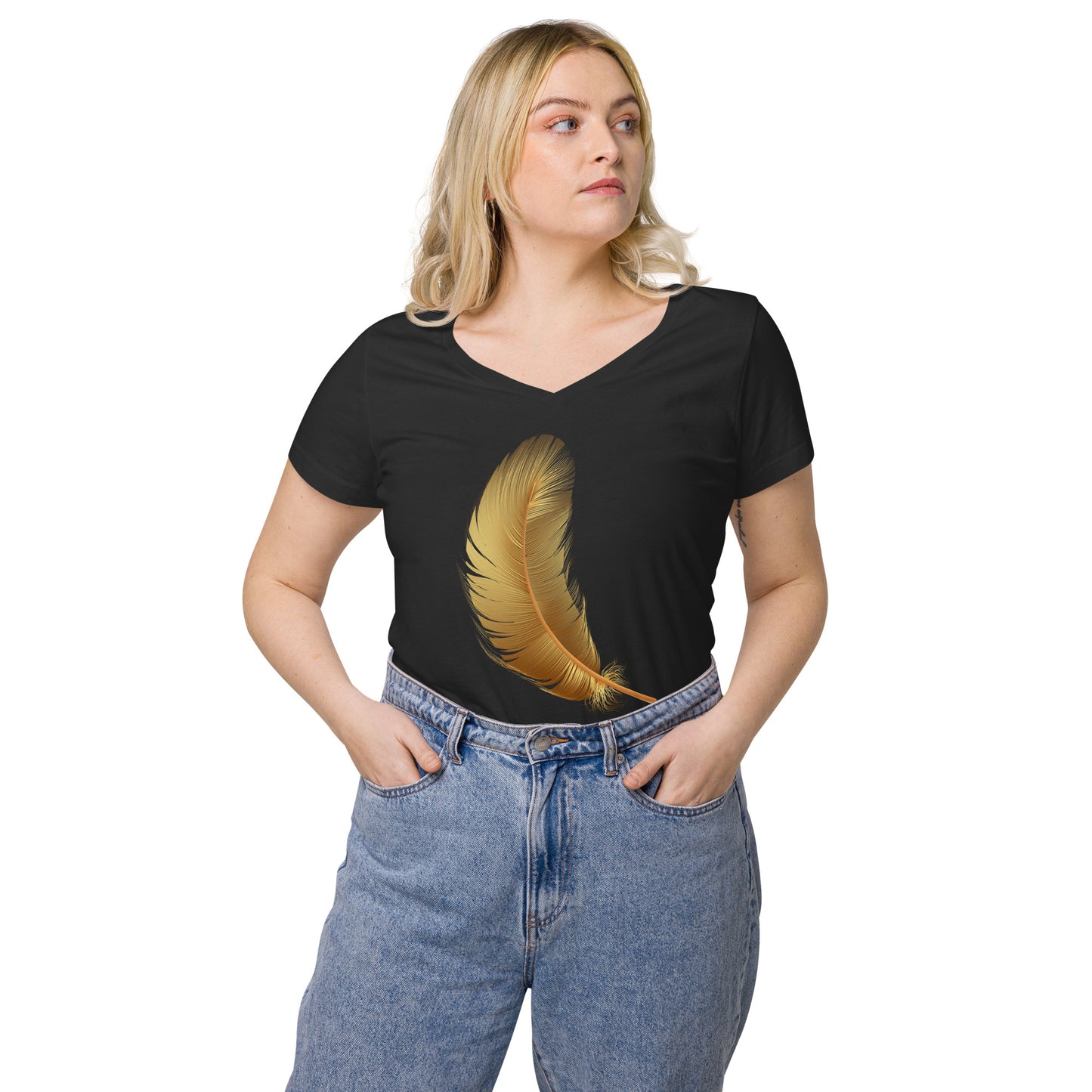 T-shirt col V ajusté femme - Symbole Plume