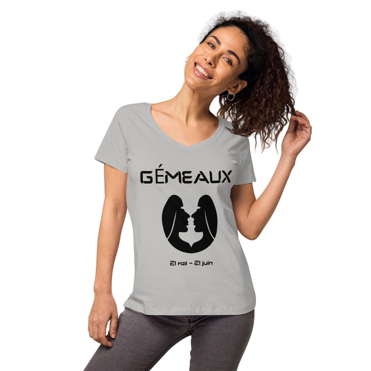 T-shirt col V ajusté femme - Signe Astro Gémeaux