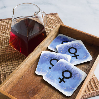 Dessous de verre/Tasse en liège - Signe Femelle bleu, 1 pièce