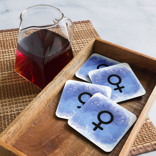 Dessous de verre/Tasse en liège - Signe Femelle bleu, 1 pièce