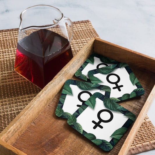 Dessous de verre/Tasse en liège - Signe Femelle feuilles noir, 1 pièce