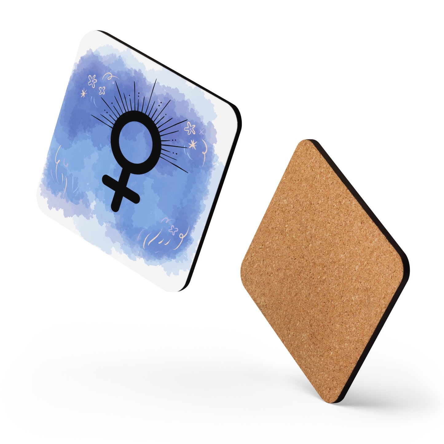 Dessous de verre/Tasse en liège - Signe Femelle bleu, 1 pièce