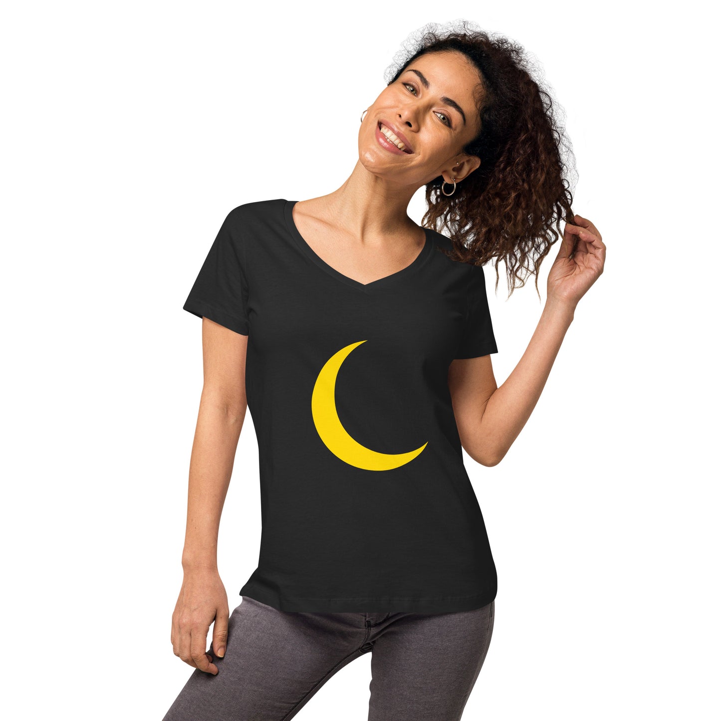 T-shirt col V ajusté femme - Symbole Lune