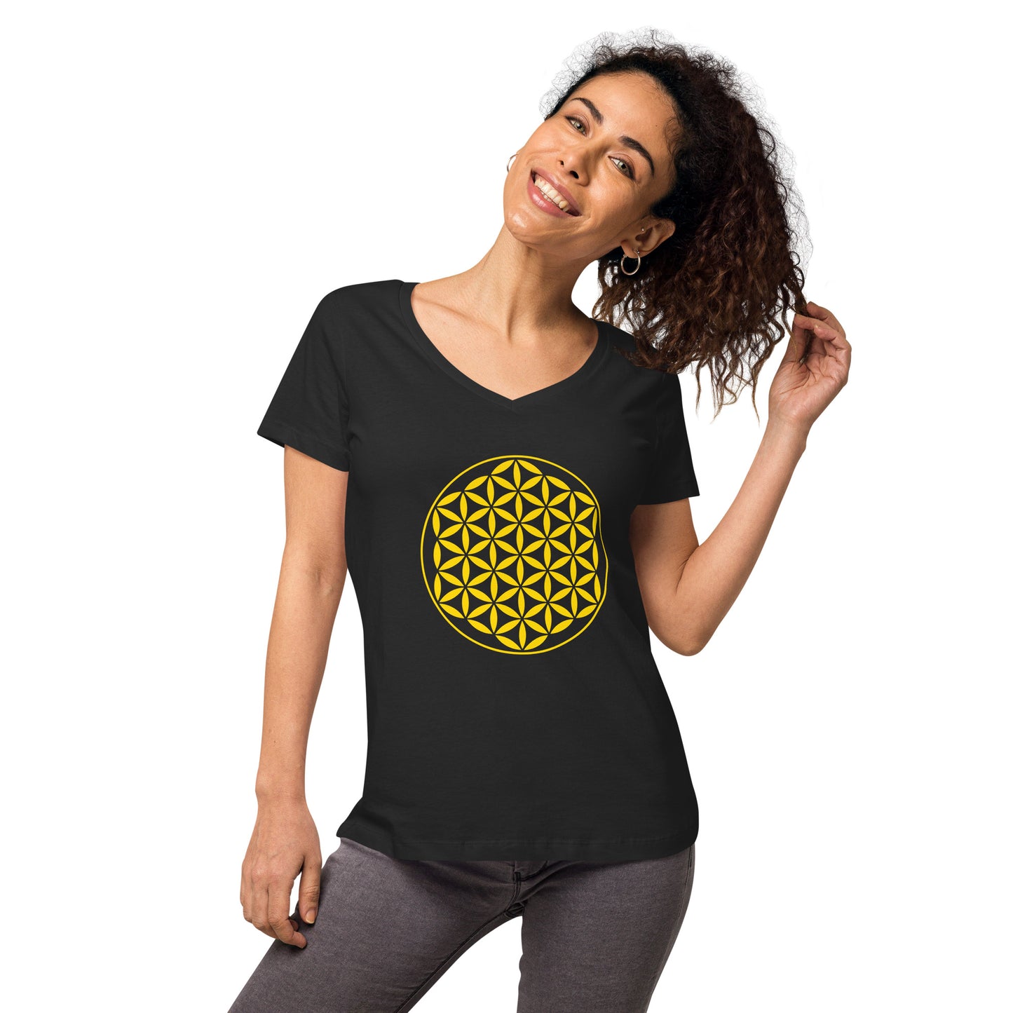 T-shirt col V ajusté femme - Symbole Fleur de vie