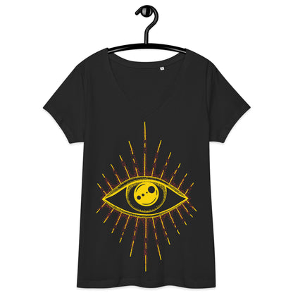 Tailliertes Damen-T-Shirt mit V-Ausschnitt – Eye Symbol