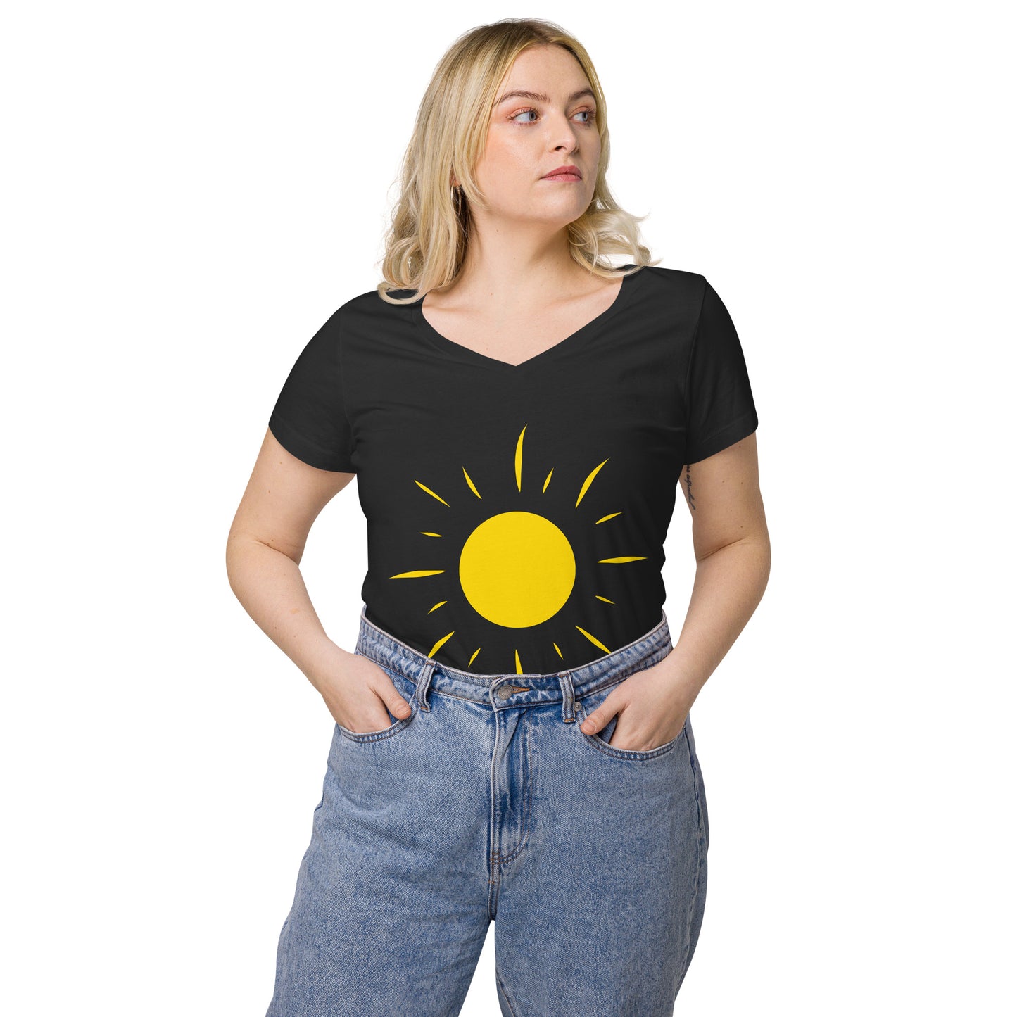 T-shirt col V ajusté femme - Symbole Soleil