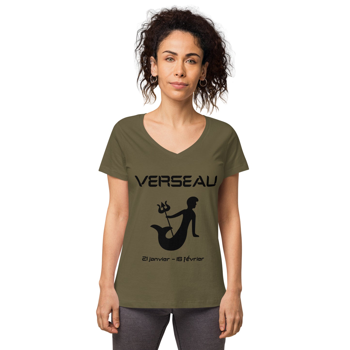 T-shirt col V ajusté femme - Signe Astro Verseau