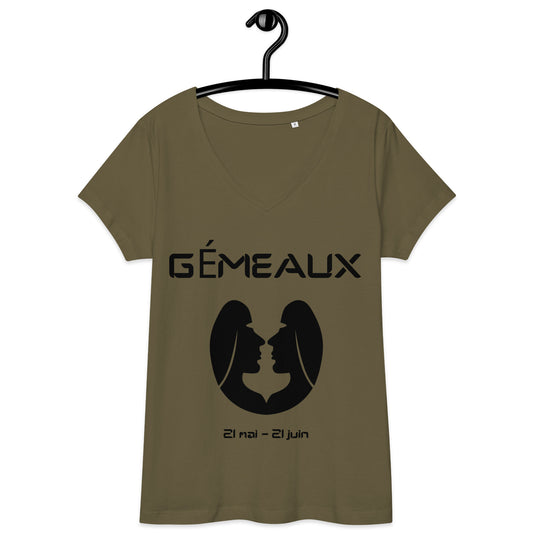 T-shirt col V ajusté femme - Signe Astro Gémeaux