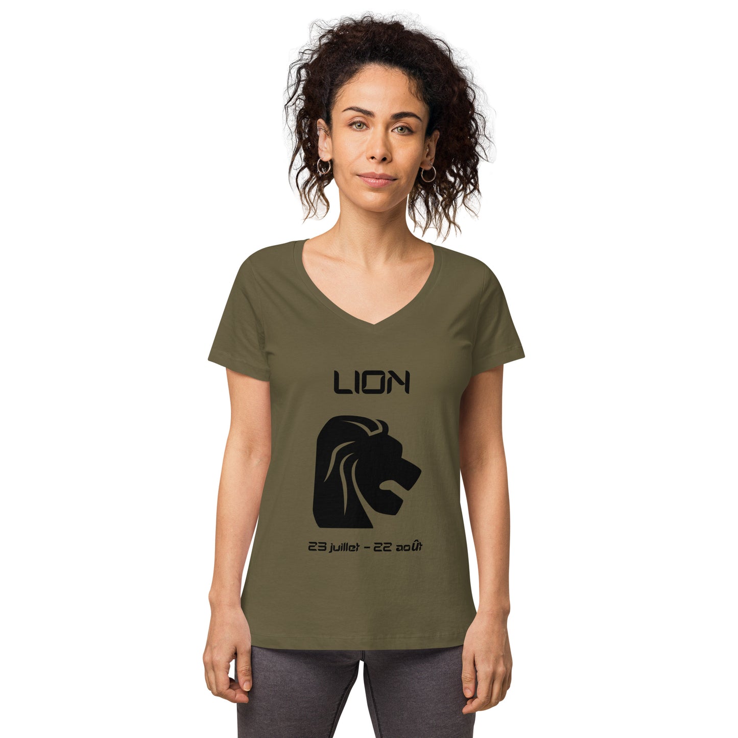 T-shirt col V ajusté femme - Signe Astro Lion