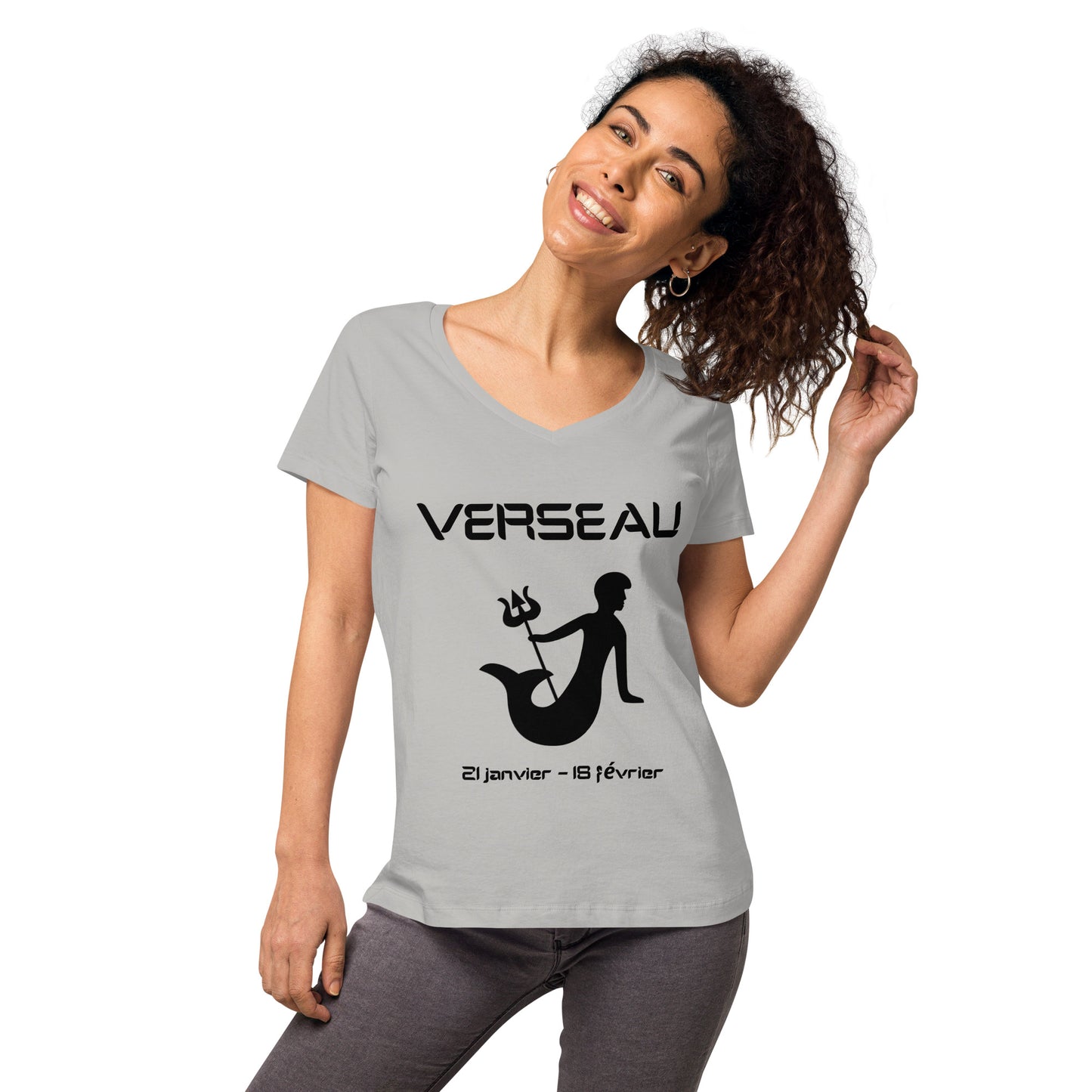 T-shirt col V ajusté femme - Signe Astro Verseau