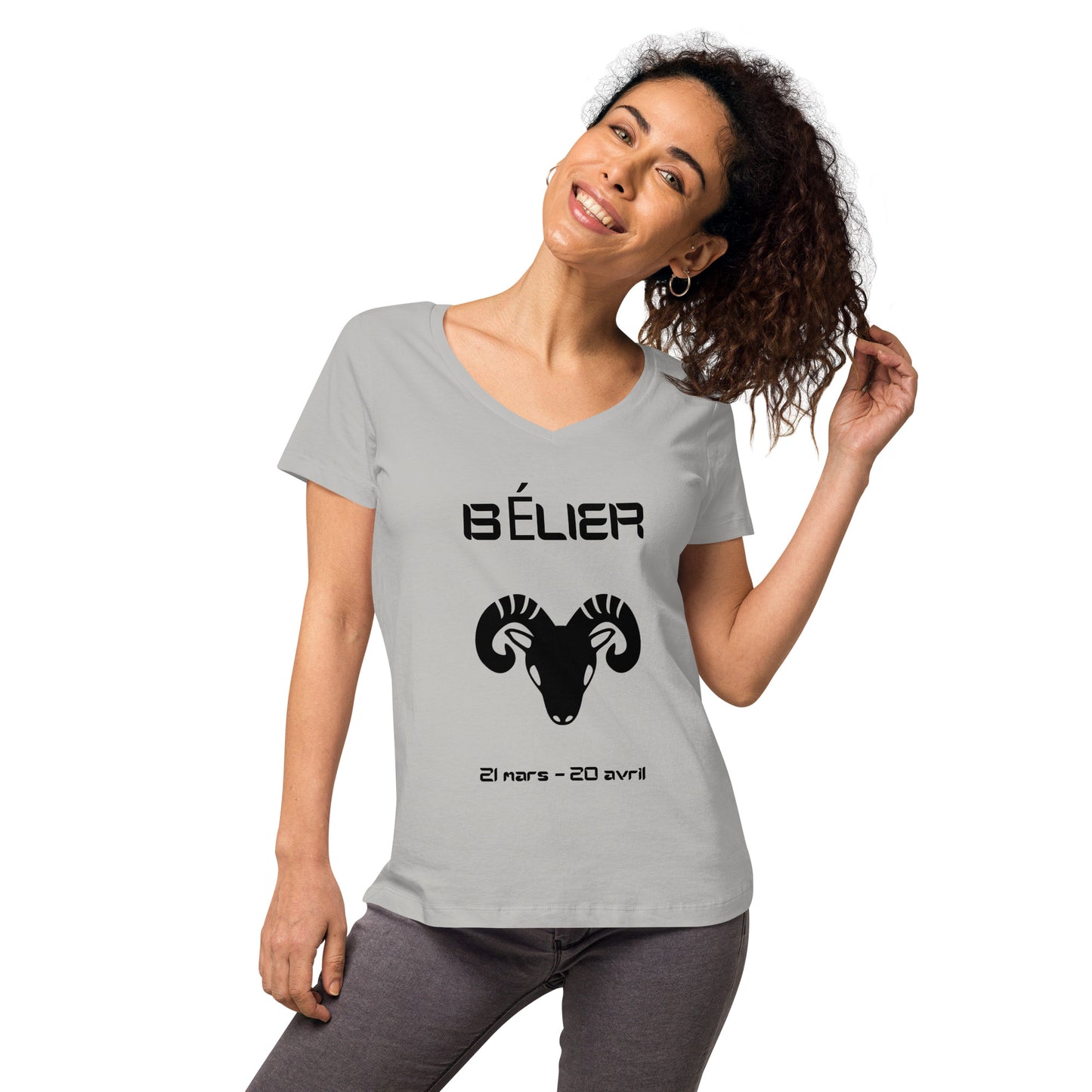 T-shirt col V ajusté femme - Signe Astro Bélier