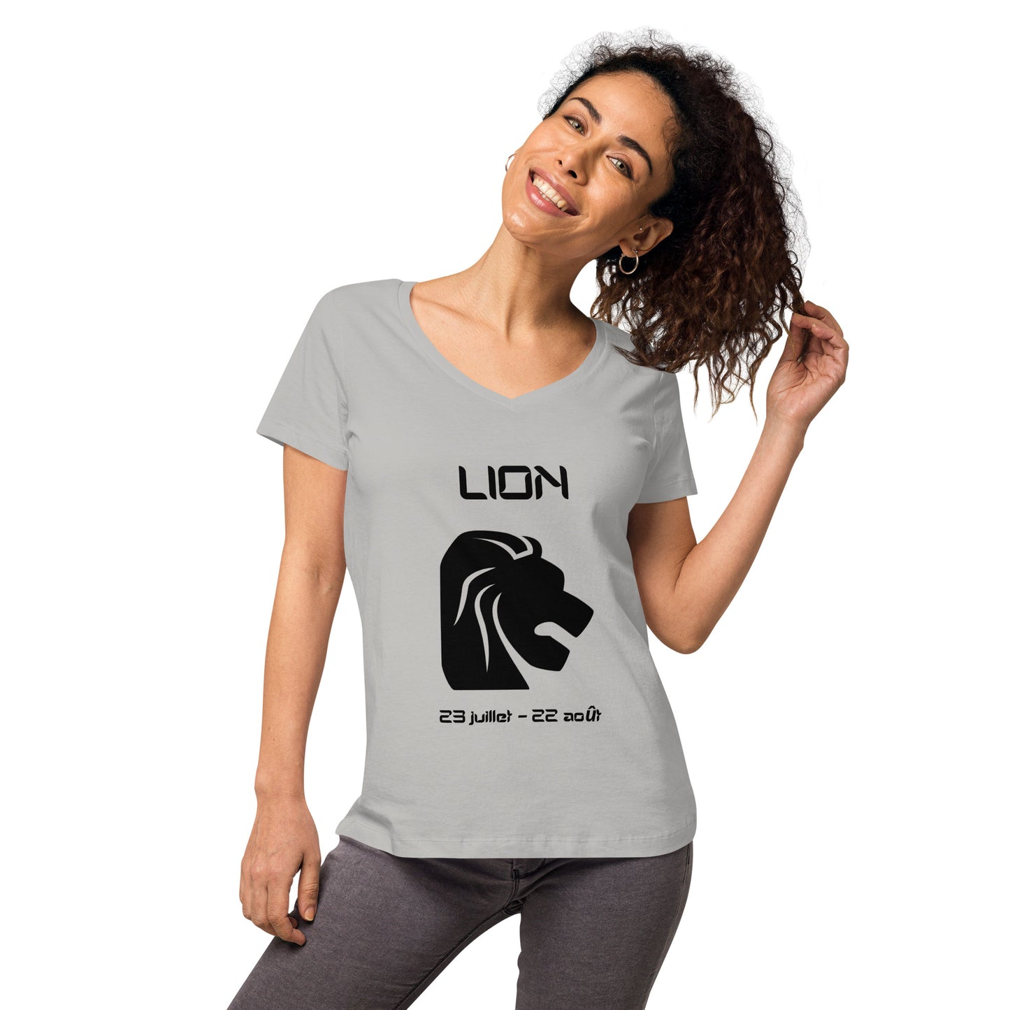 T-shirt col V ajusté femme - Signe Astro Lion