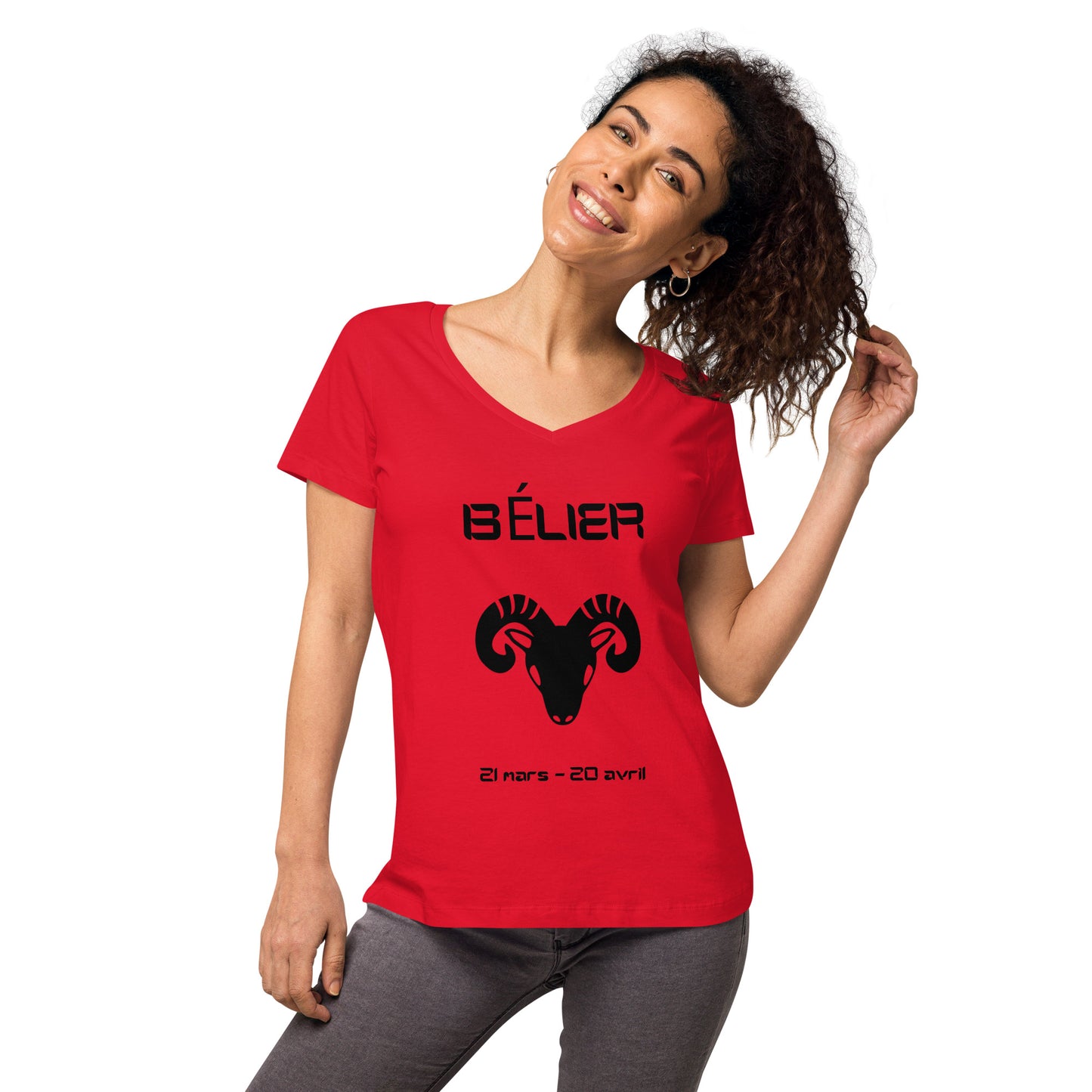 T-shirt col V ajusté femme - Signe Astro Bélier