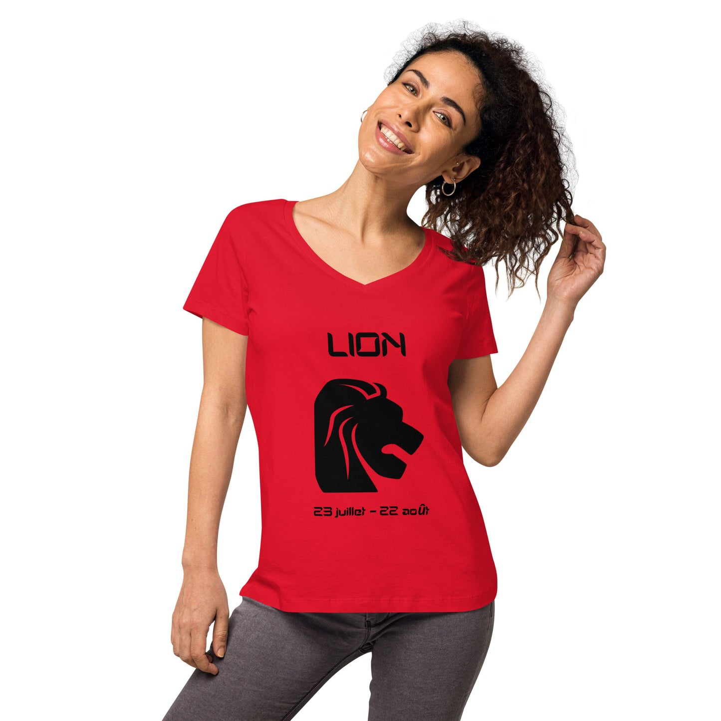 T-shirt col V ajusté femme - Signe Astro Lion