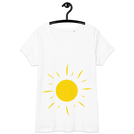 T-shirt col V ajusté femme - Symbole Soleil