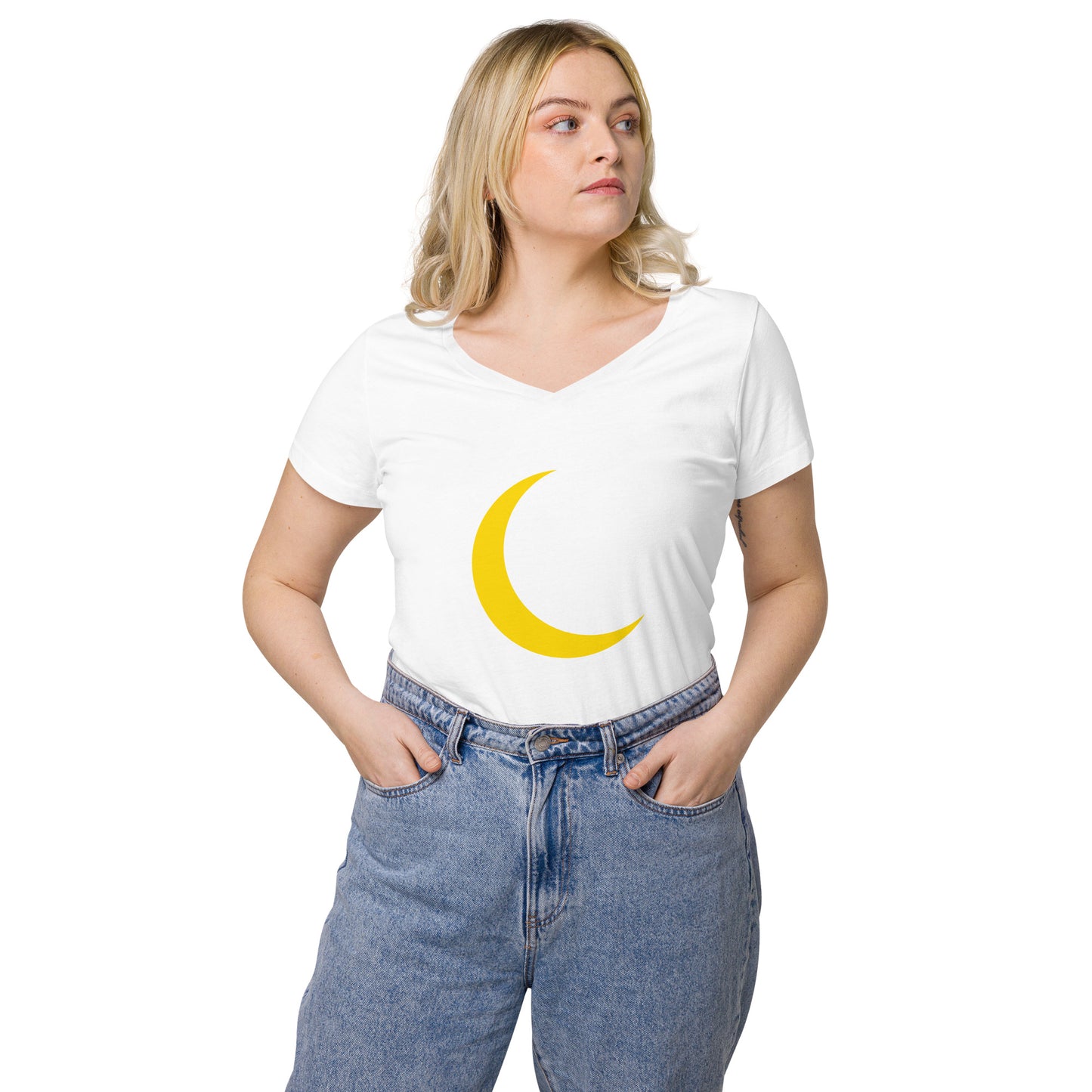 T-shirt col V ajusté femme - Symbole Lune