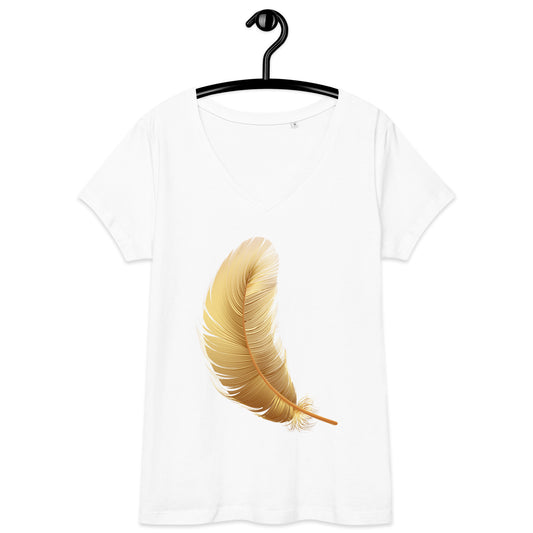 T-shirt col V ajusté femme - Symbole Plume