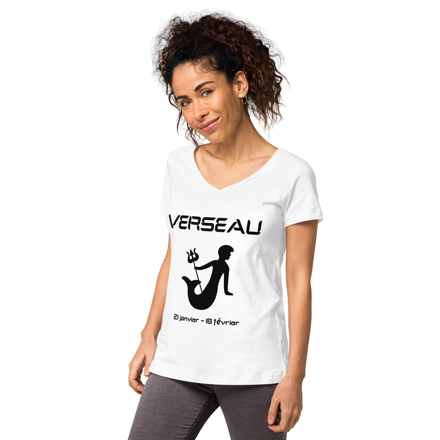 T-shirt col V ajusté femme - Signe Astro Verseau