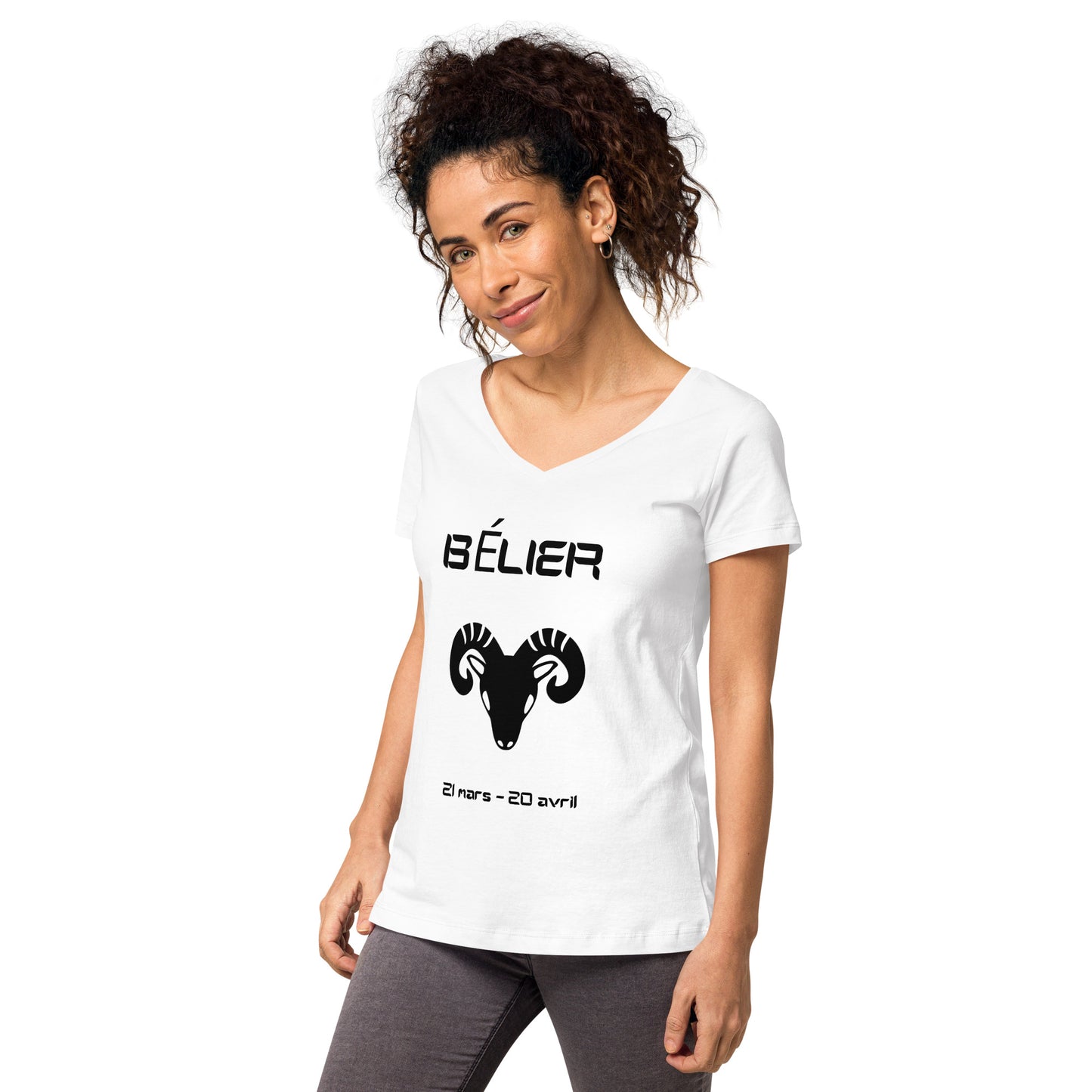 T-shirt col V ajusté femme - Signe Astro Bélier