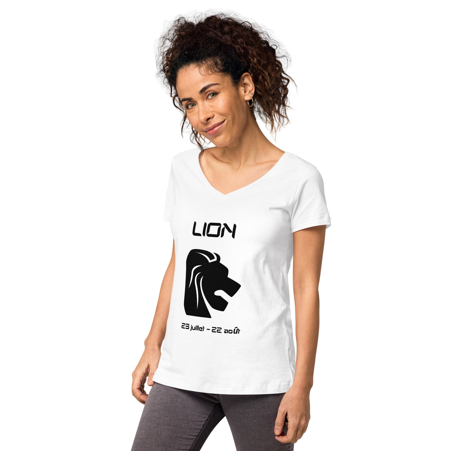 T-shirt col V ajusté femme - Signe Astro Lion